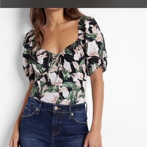 Express Black and Green Floral Bodysuit